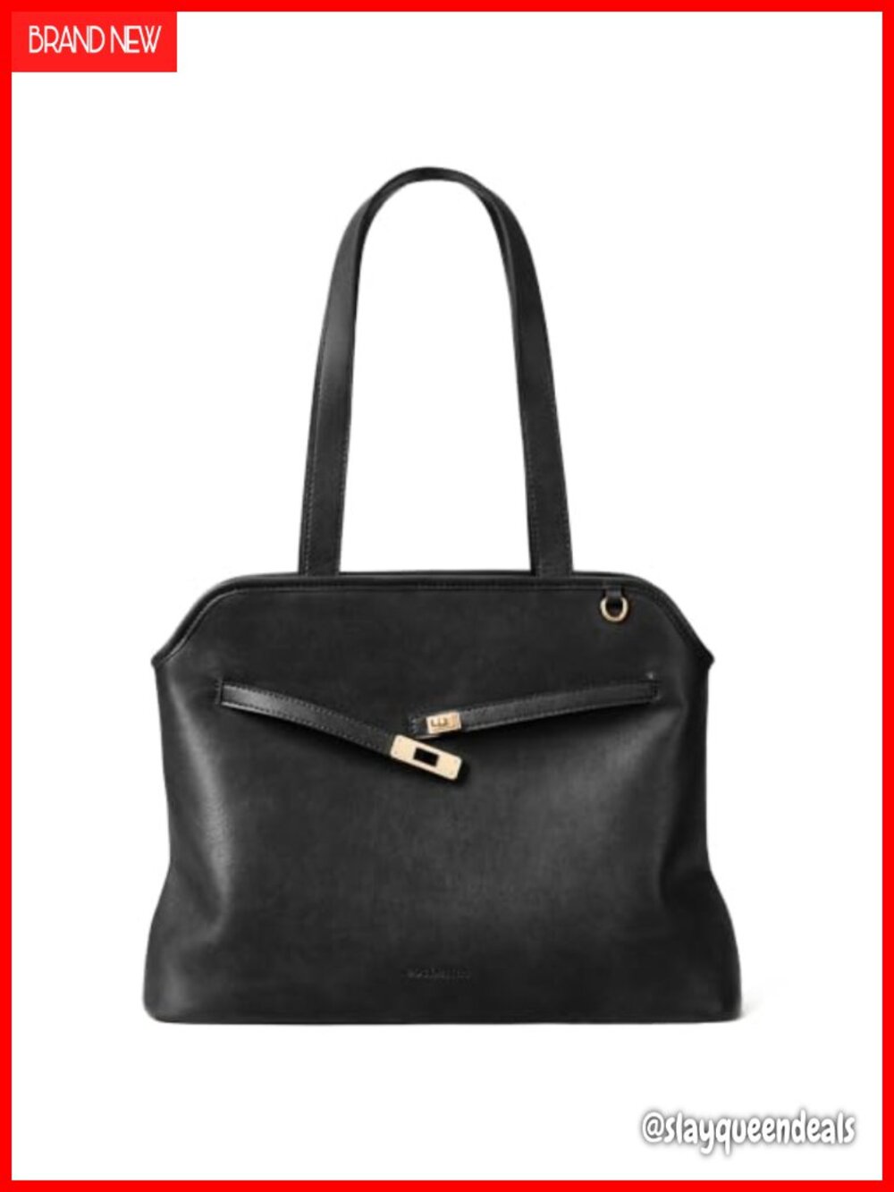 Vegan Leather Work Tote Bag with Turn-Lock Closure for Women, Fits 14" Laptop,